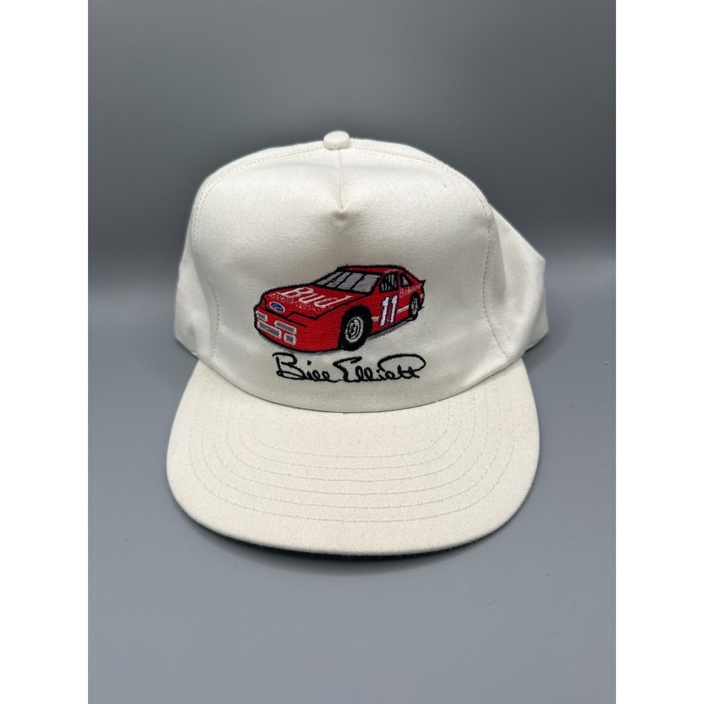 Vintage Bill Elliott Snapback Hat NASCAR #11 Budweiser Racing Car White USA
